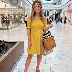 Chelsea28 Yellow Off-Shoulder Smocked Mini Dress